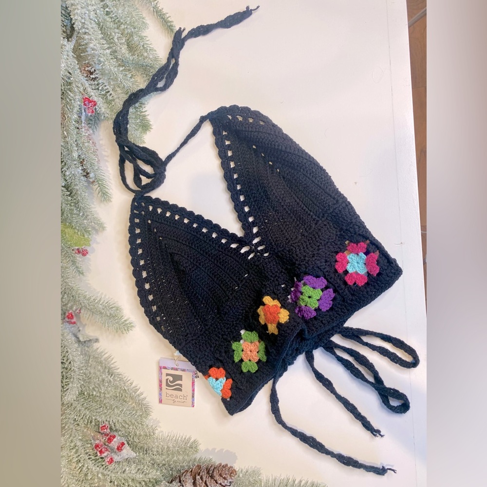 Black Crochet Knit Halter